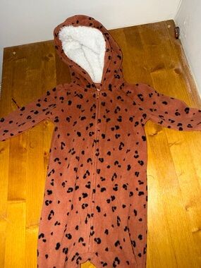 Carter's Rust Brown Leopard Print Sherpa Hooded Onesie
